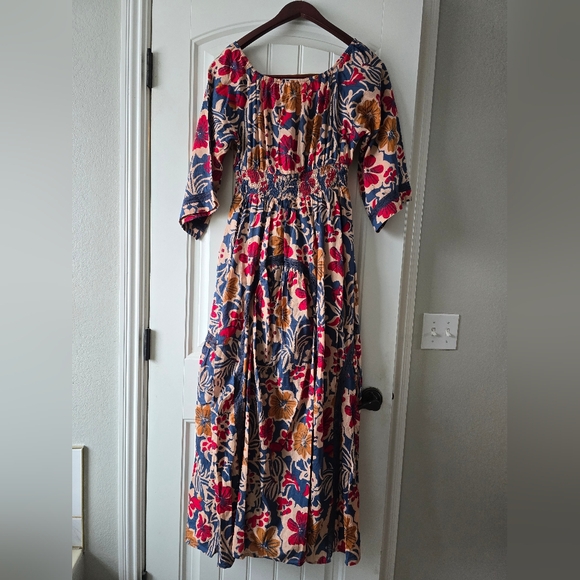 ✨️Free People Printed Maxi Dress Floral Smocked Boho XS Oversized Resort Wear - Picture 12 of 15